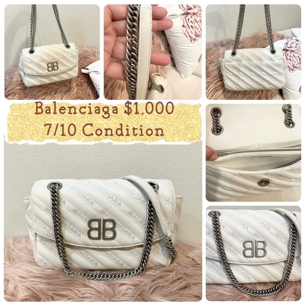 Balenciaga Cream Quilted Shoulder Bag with Chain